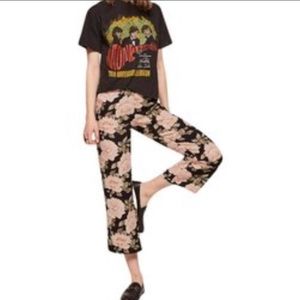 Reformation Black and Pink Floral Wide Leg Pants